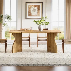63" Solid Wood Dining Table, Rectangular Kitchen Table For 4-6 People