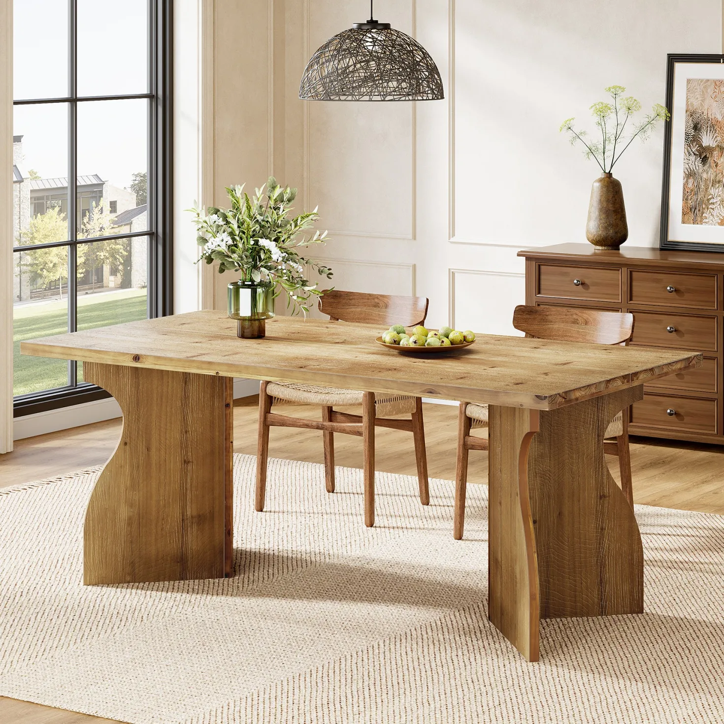 63" Solid Wood Dining Table, Rectangular Kitchen Table For 4-6 People