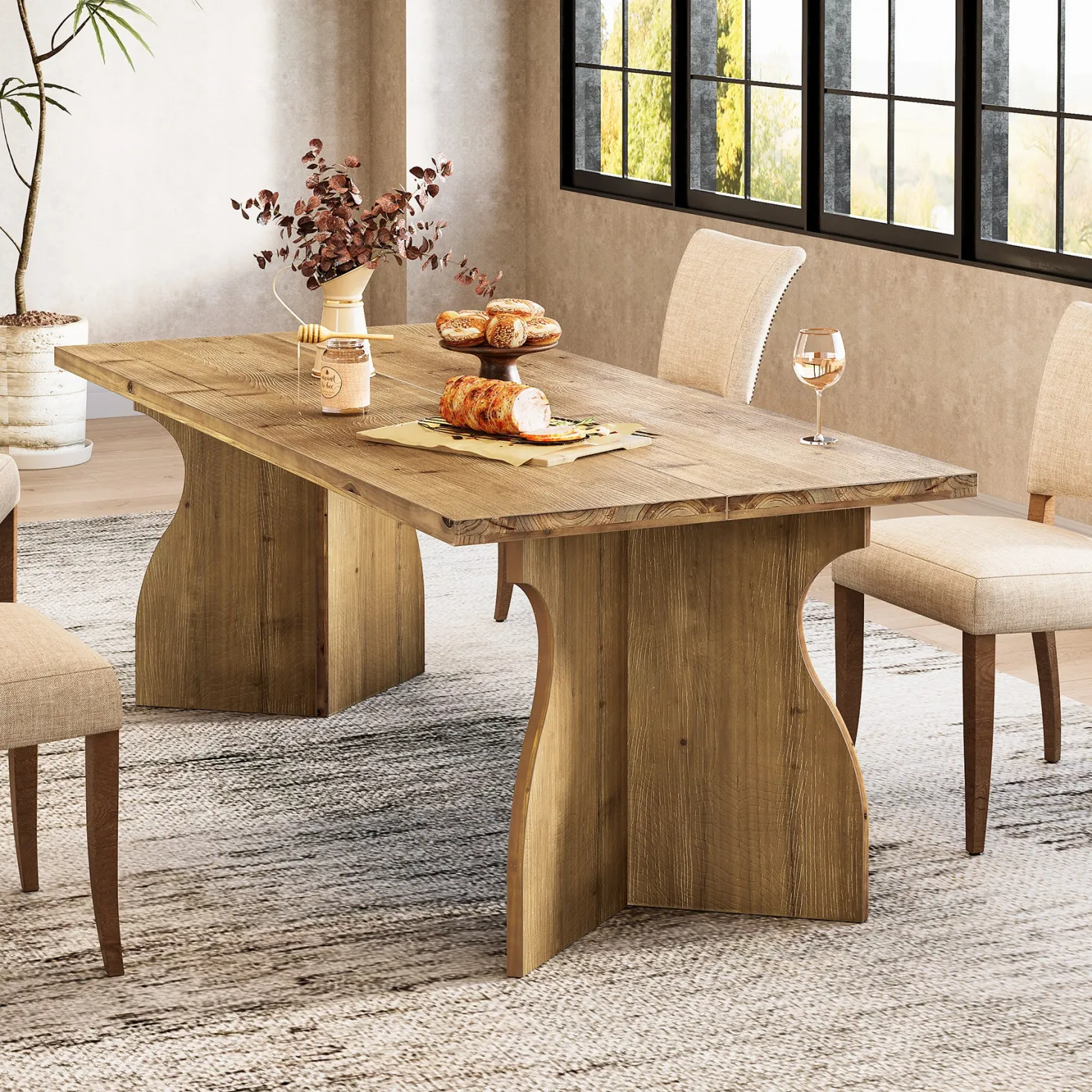 63" Solid Wood Dining Table, Rectangular Kitchen Table For 4-6 People