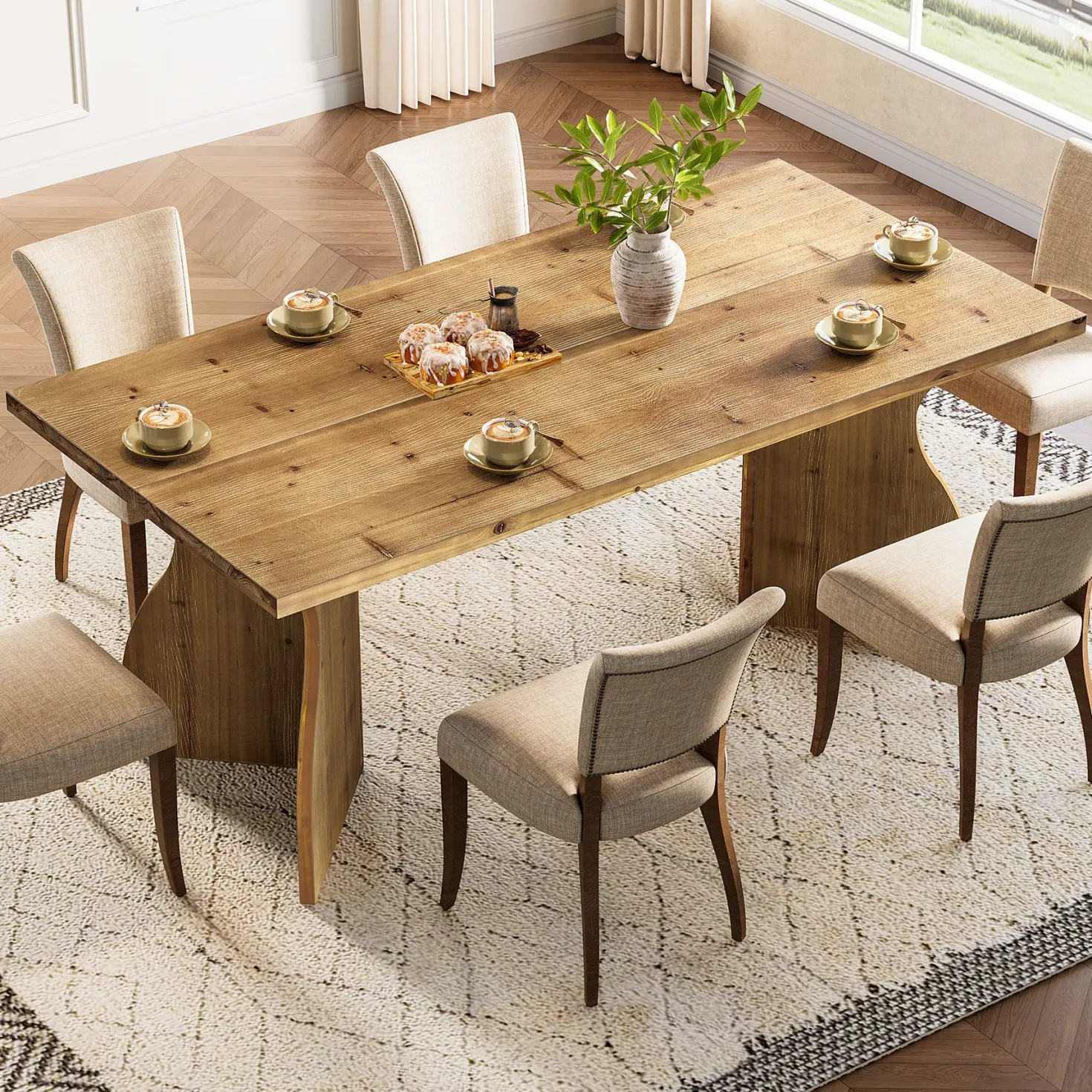 63" Solid Wood Dining Table, Rectangular Kitchen Table For 4-6 People