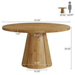 47.24" Solid Wood Dining Table, Round Kitchen Table with Pedestal Base for 4-6