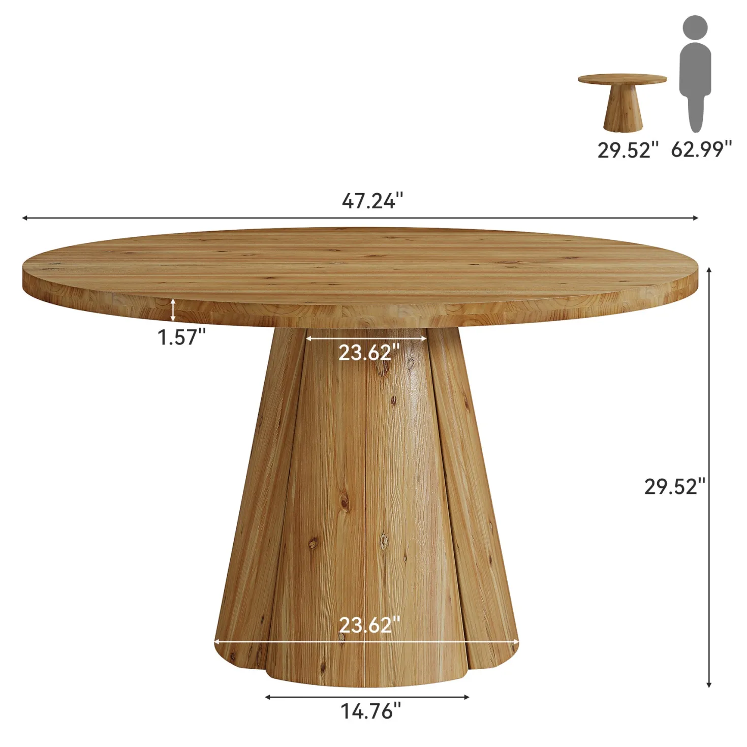 47.24" Solid Wood Dining Table, Round Kitchen Table with Pedestal Base for 4-6