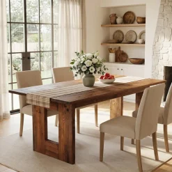 63" Solid Wood Dining Table, Rectangular Kitchen Table for 4-6 People with Thick Top