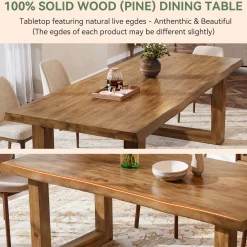 63" Solid Wood Dining Table, Farmhouse Kitchen Table for 4-6 People