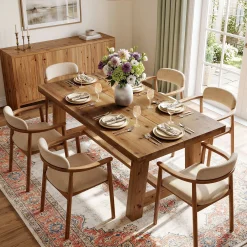 63" Solid Wood Dining Table, Rectangular Kitchen Table for 4-6 People