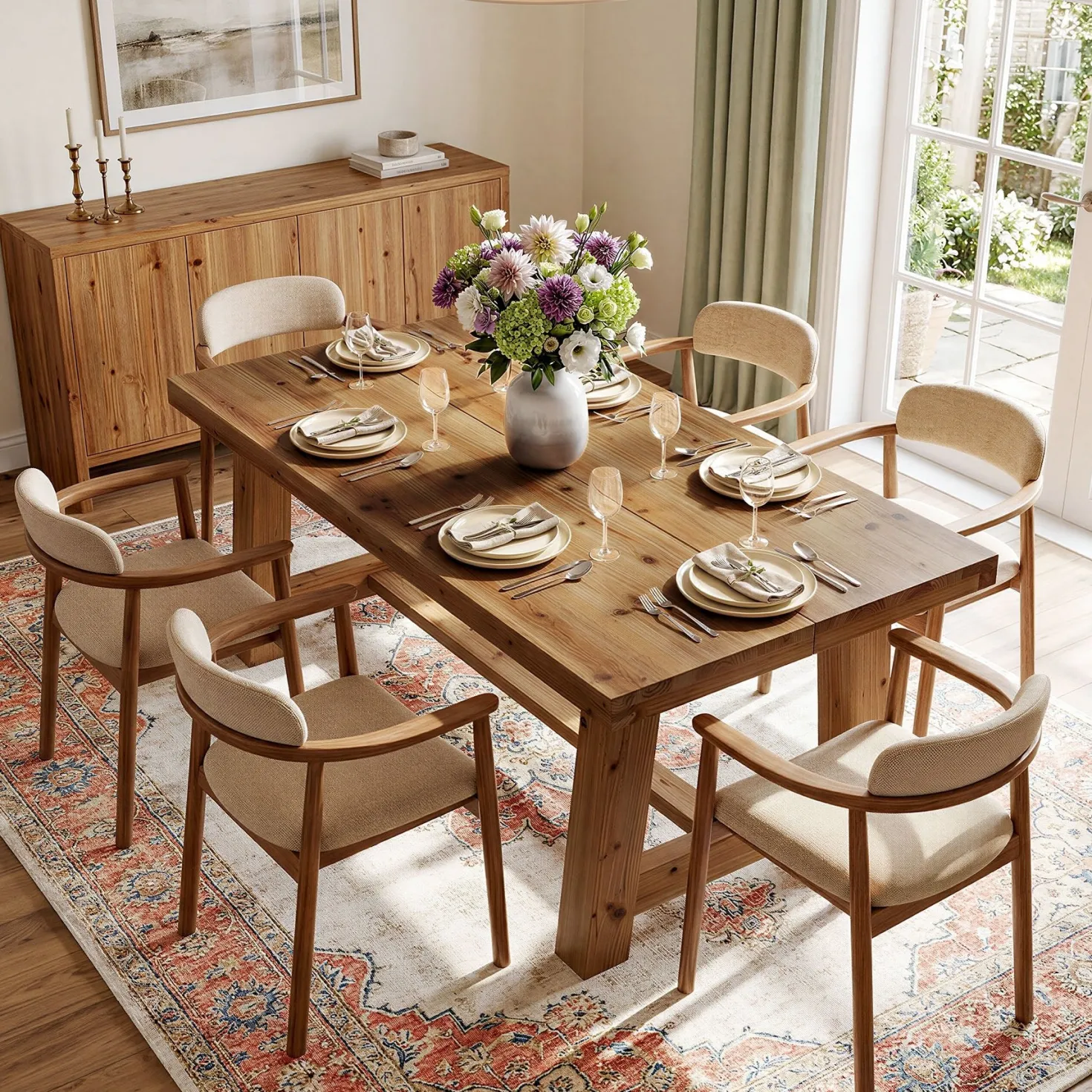 63" Solid Wood Dining Table, Rectangular Kitchen Table for 4-6 People