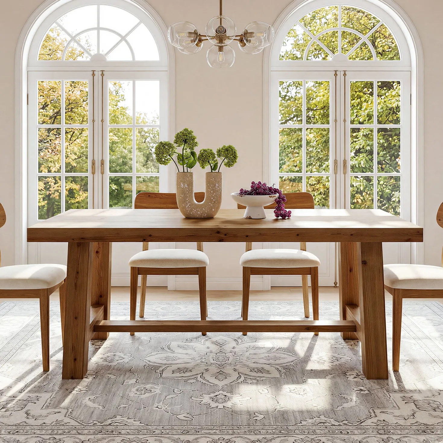 63" Solid Wood Dining Table, Rectangular Kitchen Table for 4-6 People