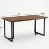 63" Solid Wood Dining Table, Rectangular Kitchen Table with Live-Edge Inspired Top for 4–6