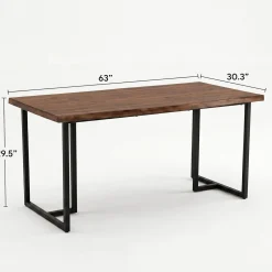 63" Solid Wood Dining Table, Rectangular Kitchen Table with Live-Edge Inspired Top for 4–6