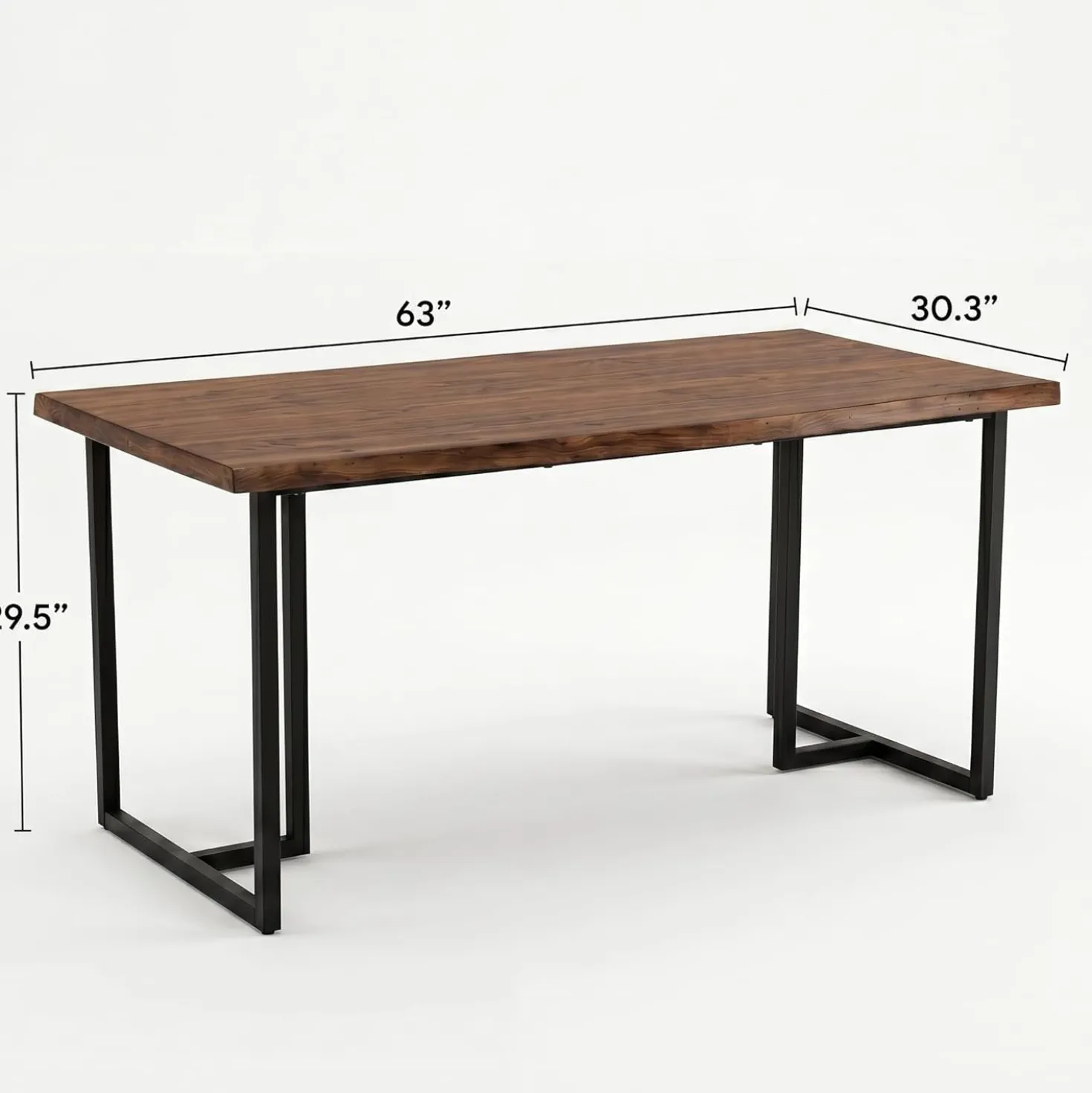 63" Solid Wood Dining Table, Rectangular Kitchen Table with Live-Edge Inspired Top for 4–6