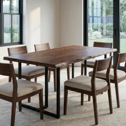 63" Solid Wood Dining Table, Rectangular Kitchen Table with Live-Edge Inspired Top for 4–6