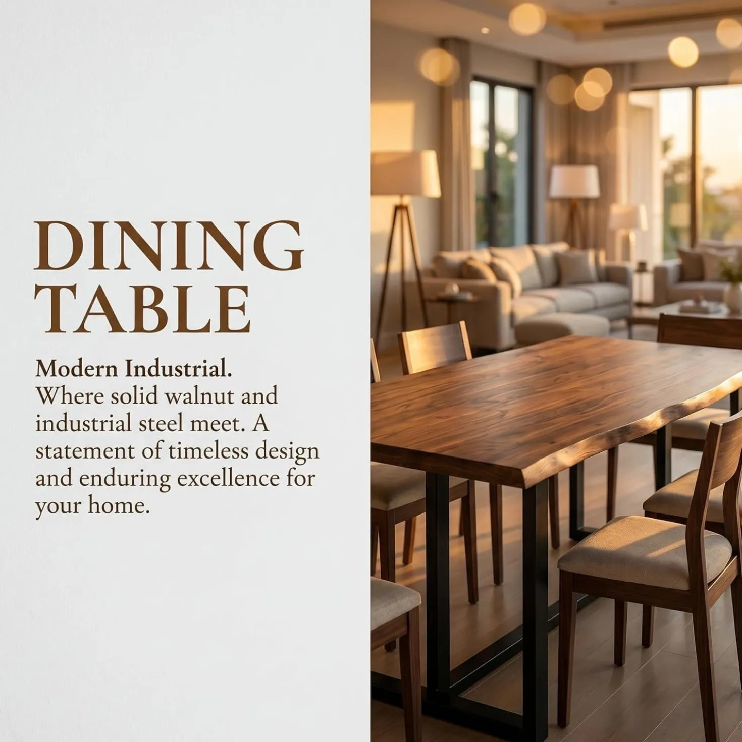63" Solid Wood Dining Table, Rectangular Kitchen Table with Live-Edge Inspired Top for 4–6