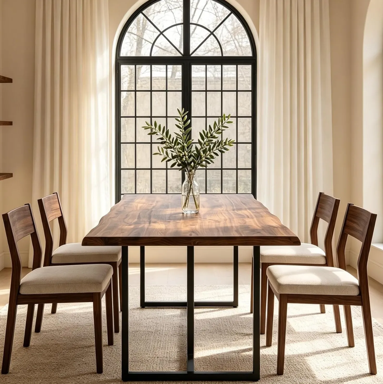 63" Solid Wood Dining Table, Rectangular Kitchen Table with Live-Edge Inspired Top for 4–6