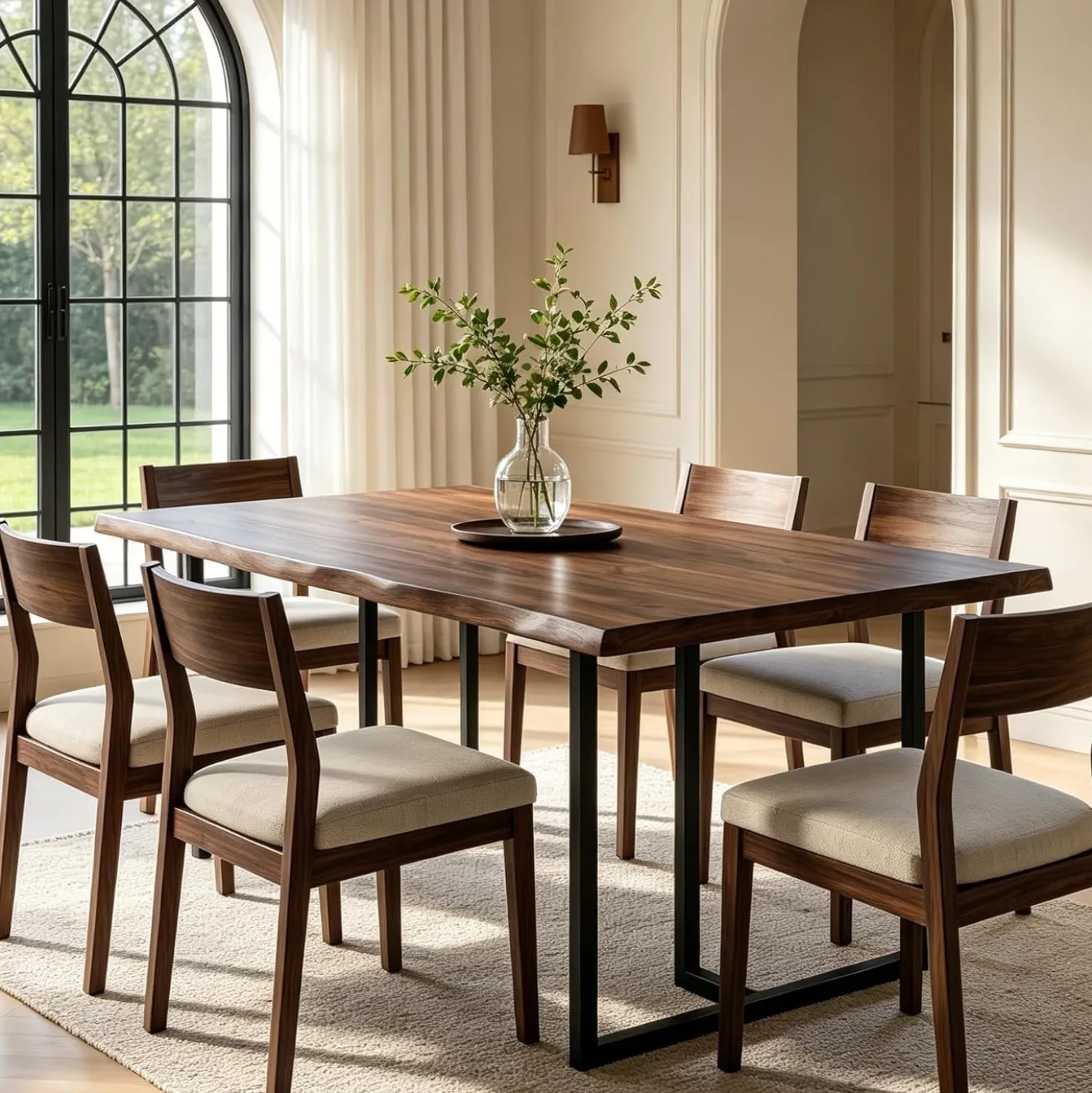 63" Solid Wood Dining Table, Rectangular Kitchen Table with Live-Edge Inspired Top for 4–6