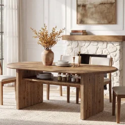 63" Solid Wood Dining Table for 6, Oval Kitchen Table with Storage for Dining Room