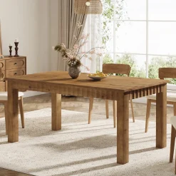 63" Solid Wood Dining Table, Rectangular Kitchen Dinner Table for 4-6