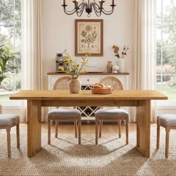 63" Solid Wood Dining Table for 4-6, Farmhouse Kitchen Table with Cutout Bases