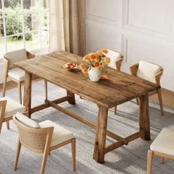 63" Solid Wood Dining Table for 4-6 People, Rustic Farmhouse Kitchen & Dining Room Table