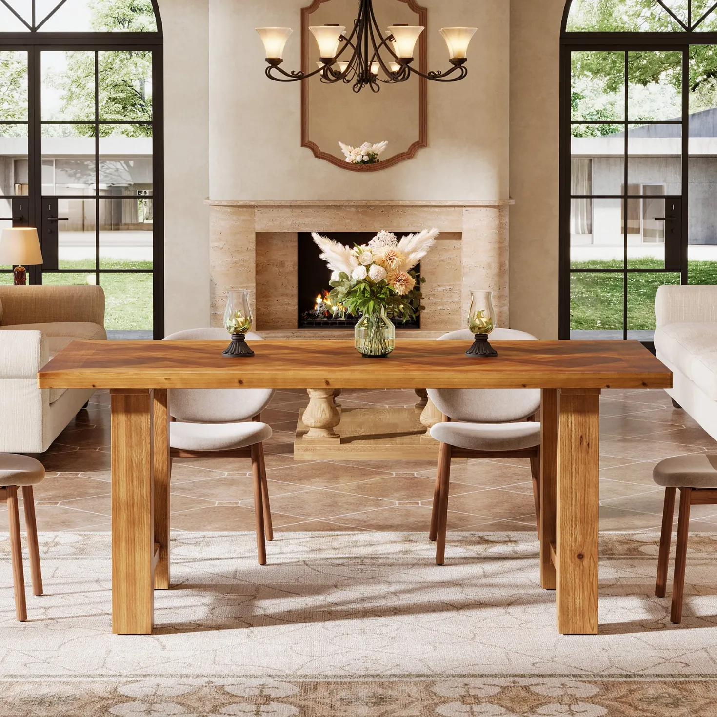 63" Solid Wood Dining Table for 4-6, Rectangle Kitchen Table with X-Shaped Frame