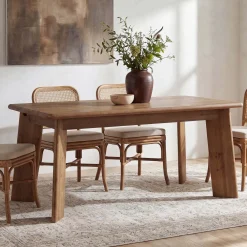 63" Solid Wood Dining Table for 4-6, Rectangular Farmhouse Kitchen & Dining Room Table with Angled Legs, Vintage Style