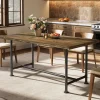 63" Solid Wood Dining Table for 4-6, Industrial Kitchen Table with Metal Footrest