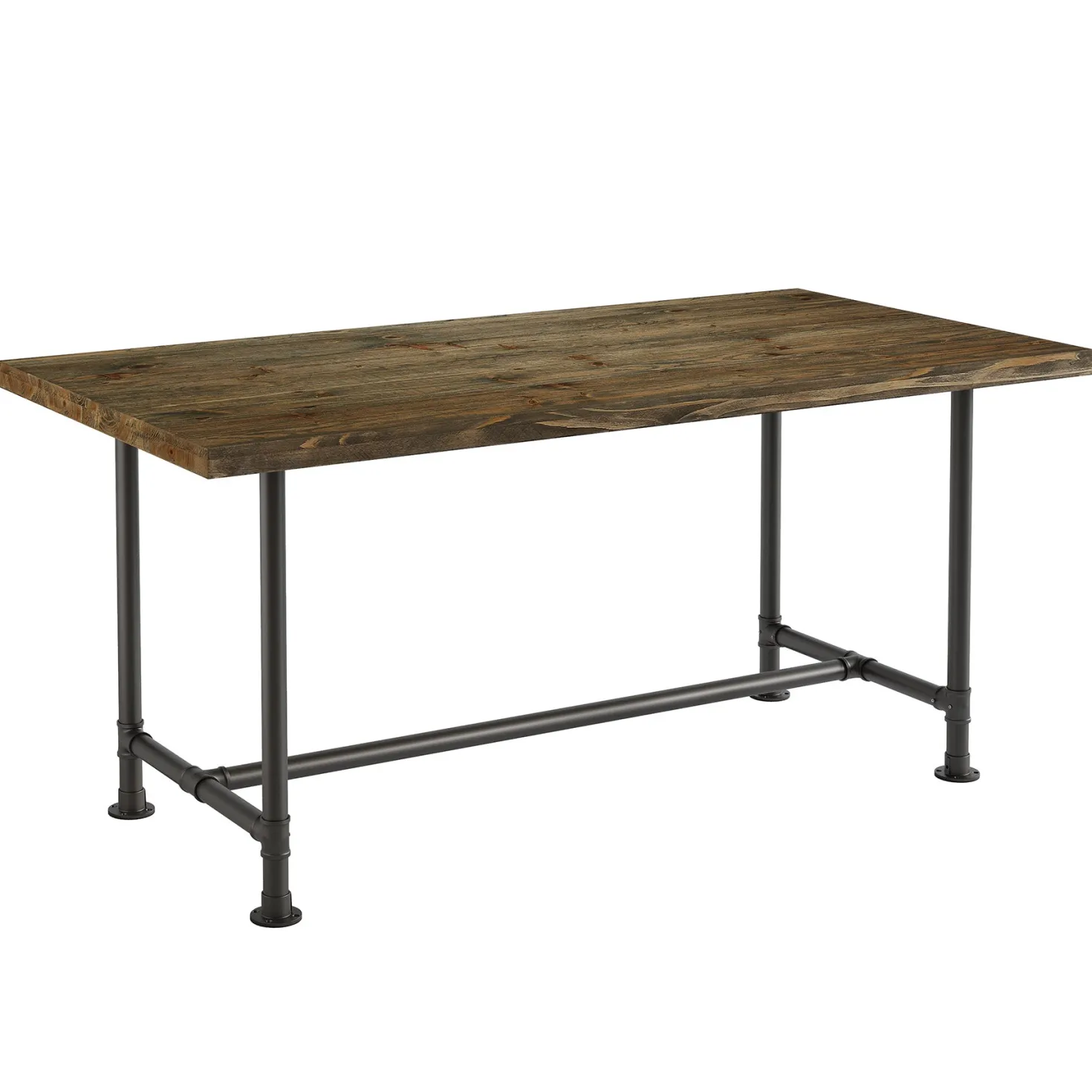 63" Solid Wood Dining Table for 4-6, Industrial Kitchen Table with Metal Footrest