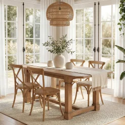63" Solid Wood Dining Table for 4–6, Farmhouse Rectangular Kitchen Table with Heavy-Duty Legs & Crossbar Support