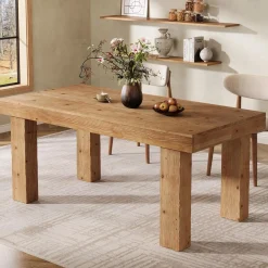 63" Solid Wood Dining Table, Farmhouse Kitchen Table with Heavy Duty Legs for 4-6