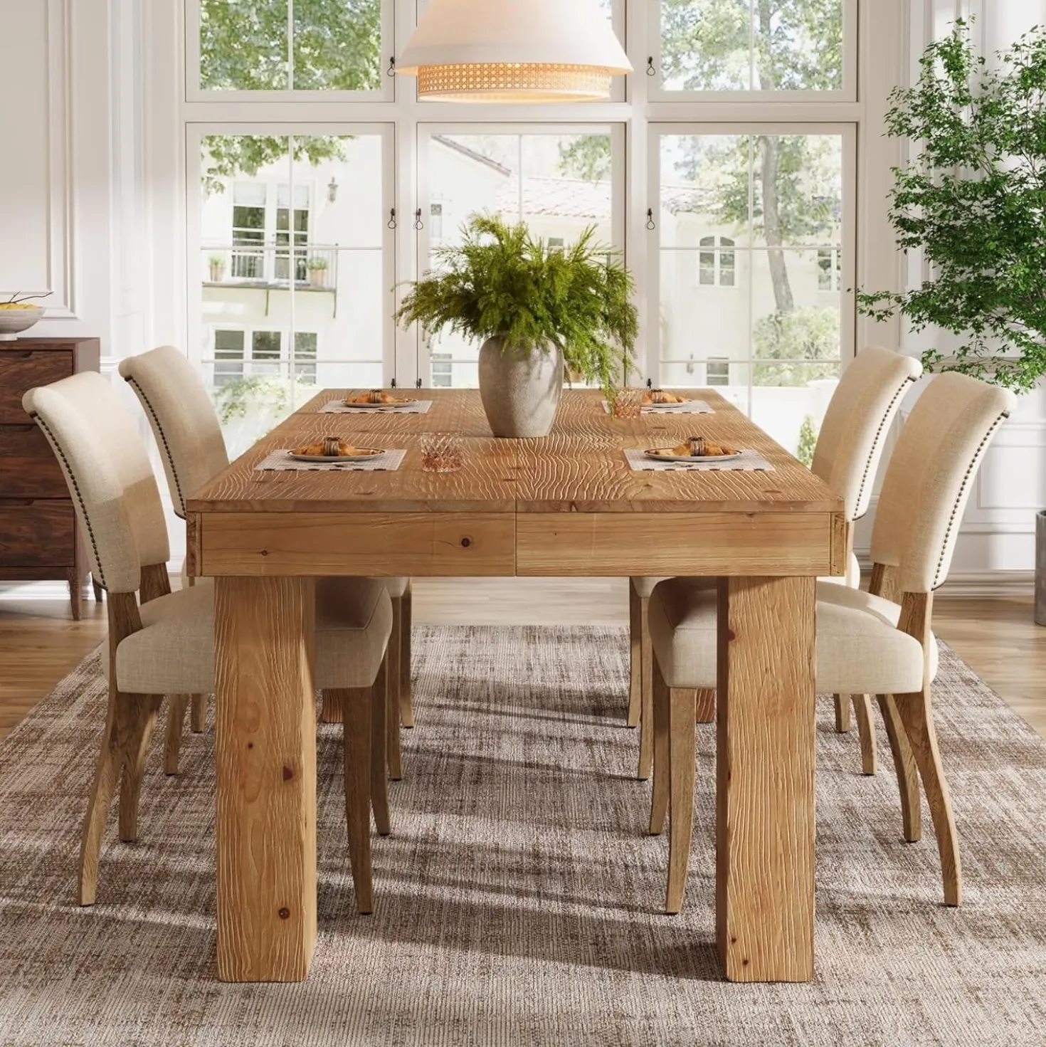 63" Solid Wood Dining Table, Farmhouse Kitchen Table with Heavy Duty Legs for 4-6