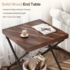 19.68" Solid Wood End Table, Sofa Side Table with Storage Shelf for Living Room