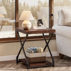 19.68" Solid Wood End Table, Sofa Side Table with Storage Shelf for Living Room
