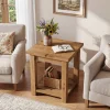 19.7" Solid Wood End Table, Square Side Table with Storage Shelves for Living Room
