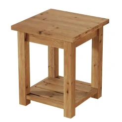 19.7" Solid Wood End Table, Square Side Table with Storage Shelves for Living Room