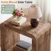 23.62" Solid Wood End Table, 2-Tier Narrow Side Table with Storage for Living Room