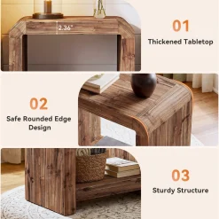 23.62" Solid Wood End Table, 2-Tier Narrow Side Table with Storage for Living Room