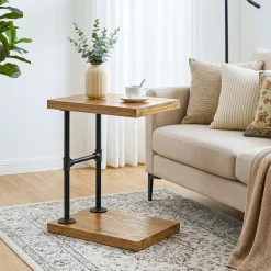 19.7" Solid Wood End Table, 2-Tier Storage Table