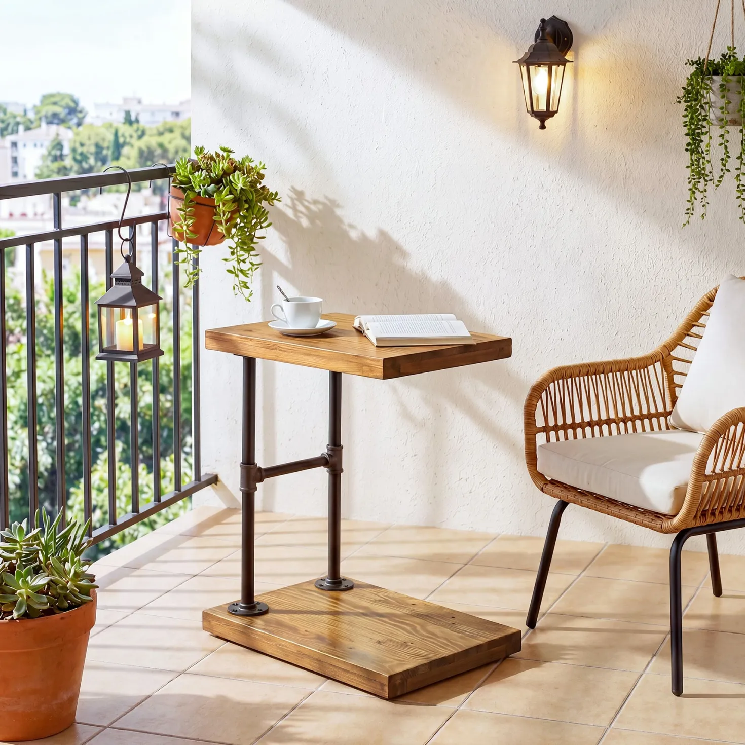 19.7" Solid Wood End Table, 2-Tier Storage Table