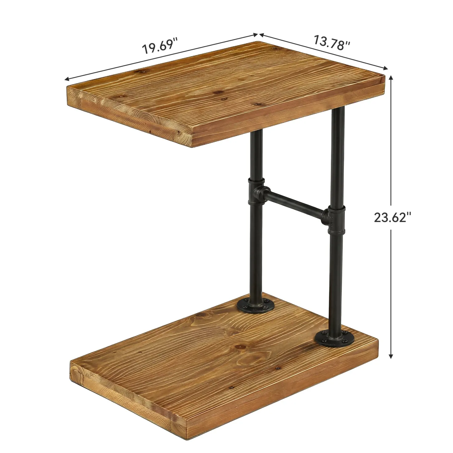 19.7" Solid Wood End Table, 2-Tier Storage Table