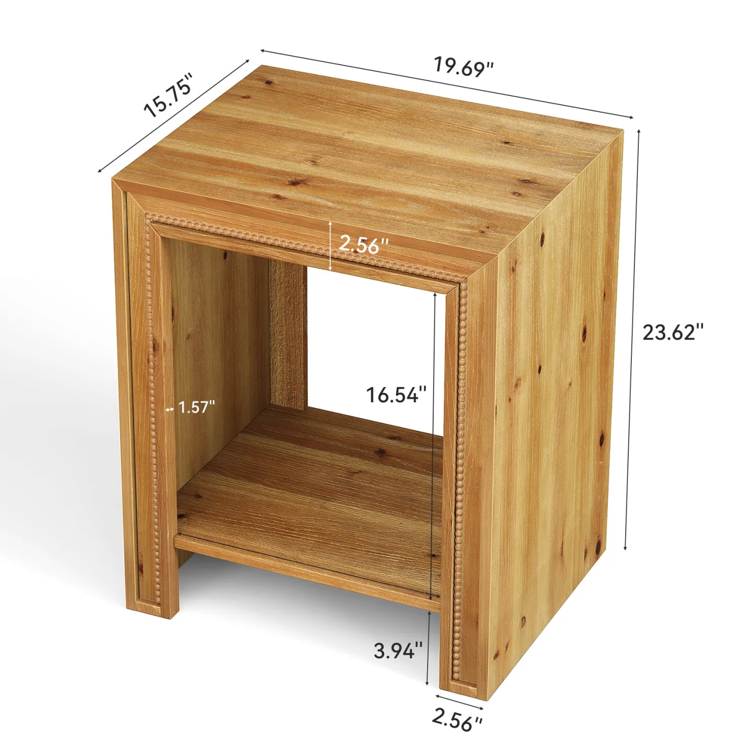 19.6" Solid Wood End Table, 2-Tier Farmhouse Side Table Nightstand with Storage Shelves