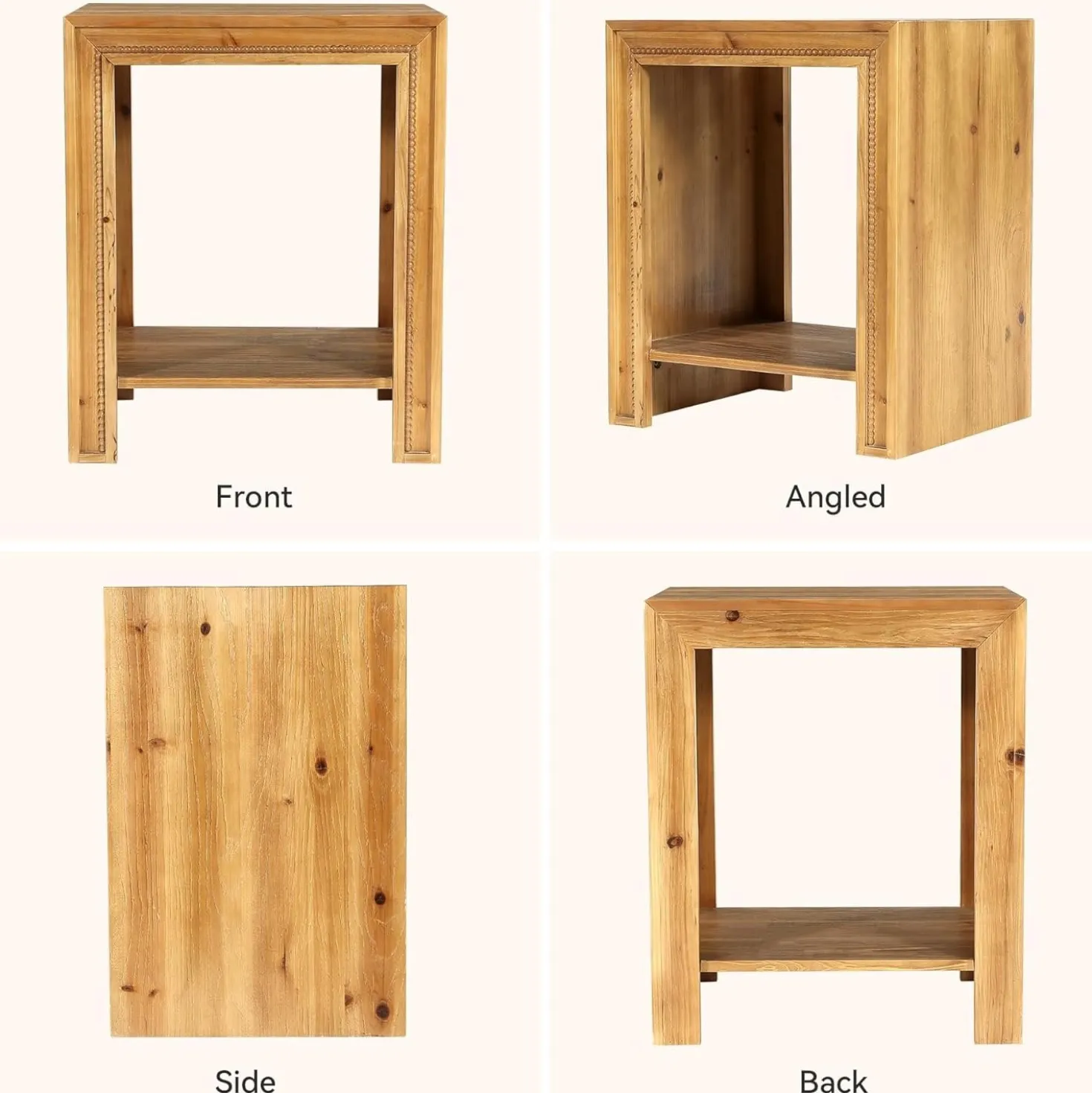 19.6" Solid Wood End Table, 2-Tier Farmhouse Side Table Nightstand with Storage Shelves