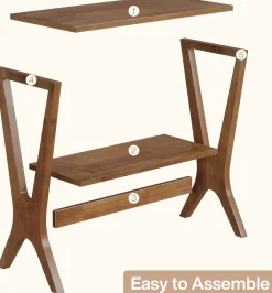 23.6" Solid Wood End Table, 2-Tier Storage Shelves Sofa Side Table