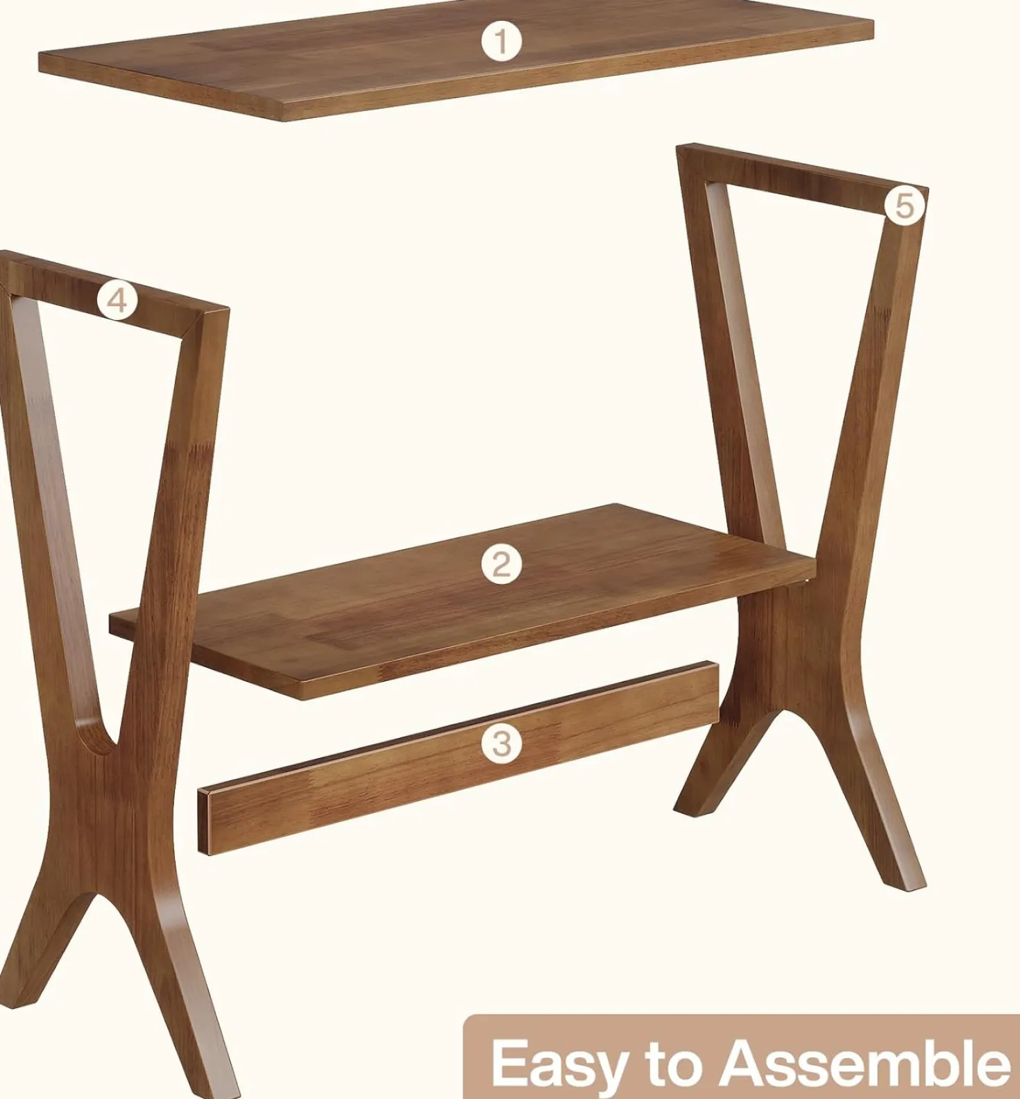23.6" Solid Wood End Table, 2-Tier Storage Shelves Sofa Side Table