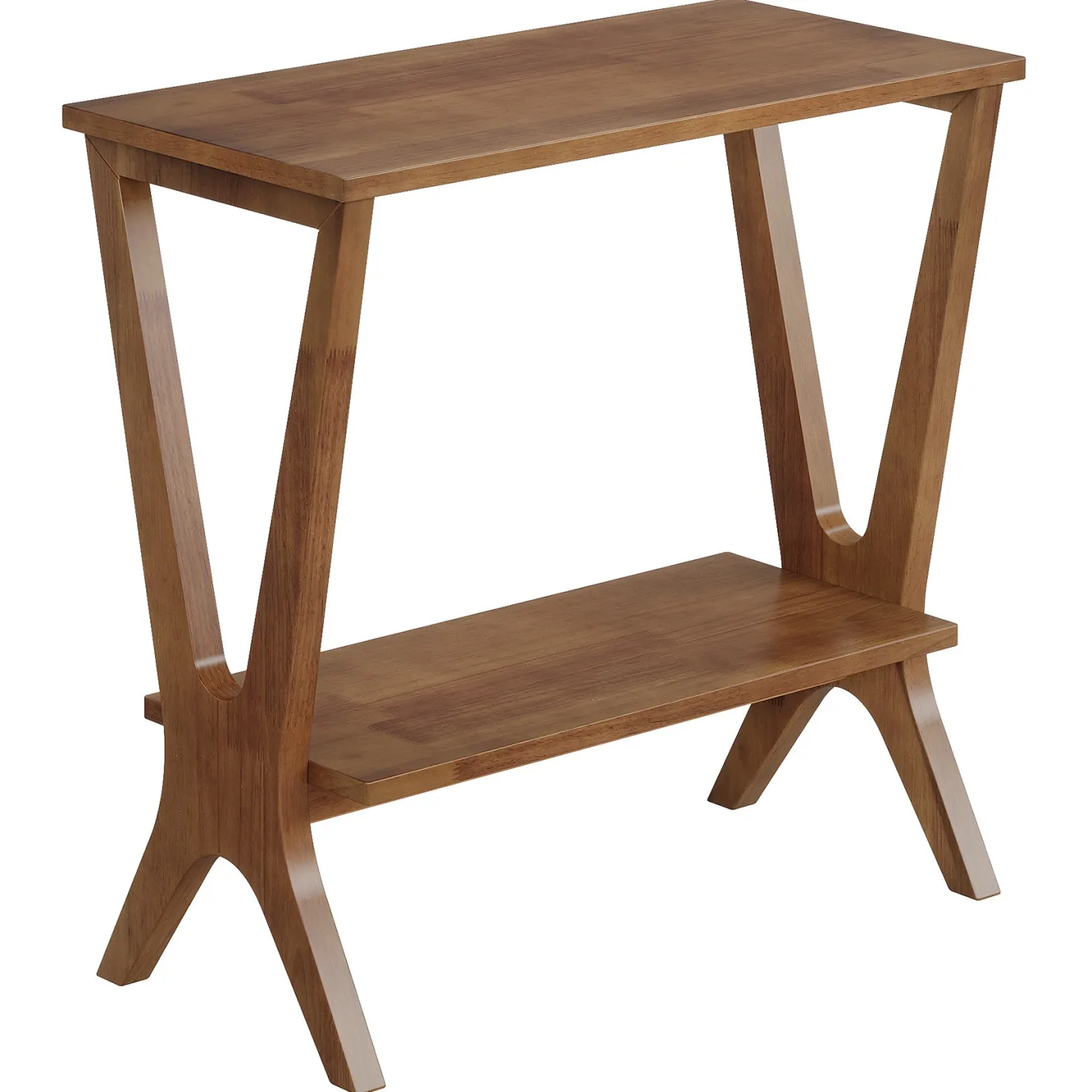 23.6" Solid Wood End Table, 2-Tier Storage Shelves Sofa Side Table
