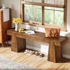 47" Solid Wood Entryway Bench, Farmhouse Shoe Bench with Thickened Legs