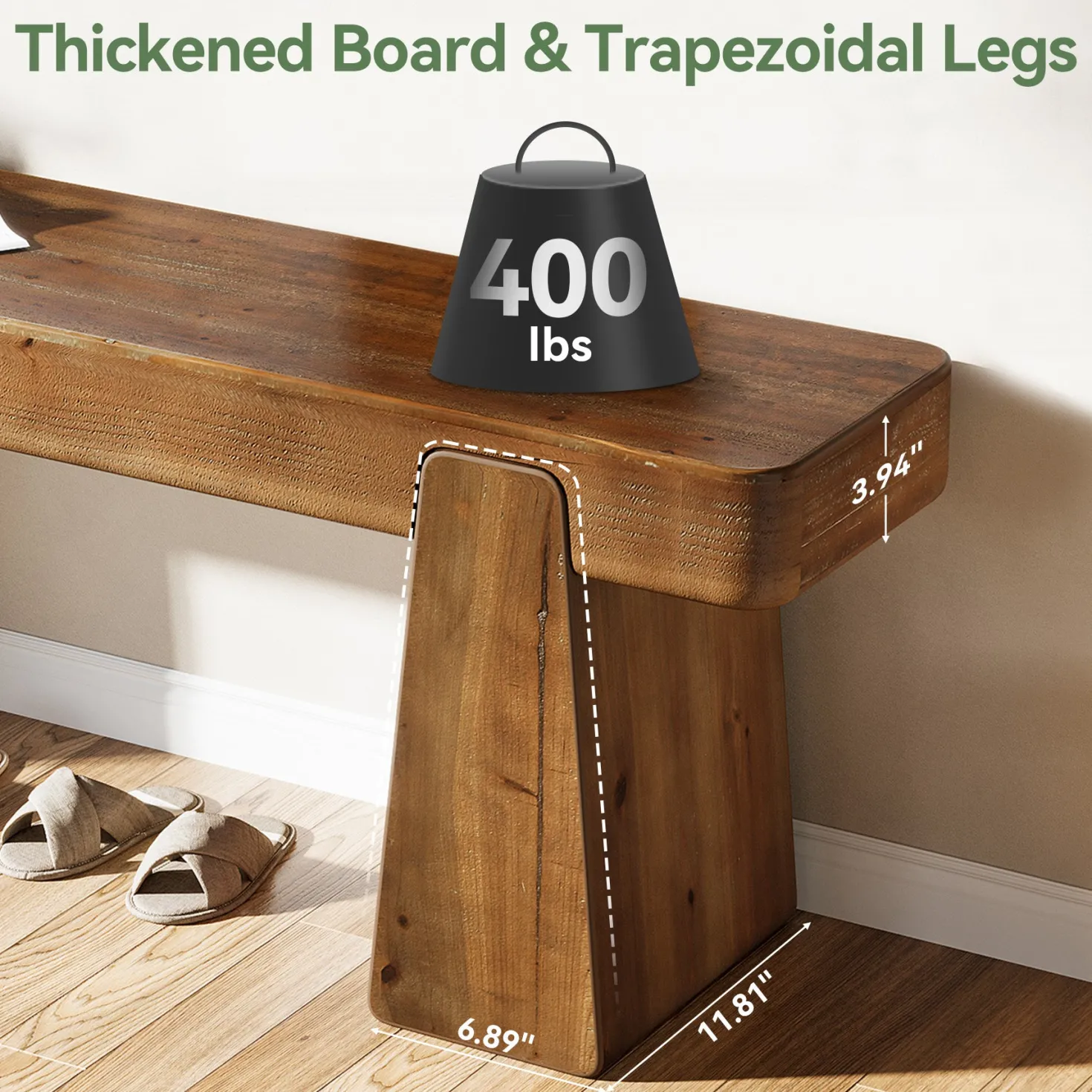 47" Solid Wood Entryway Bench, Farmhouse Shoe Bench with Thickened Legs