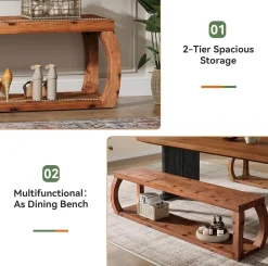 59" Solid Wood Entryway Bench,2-Tier Shoe Bench End of Bed Bench with Open Shelves