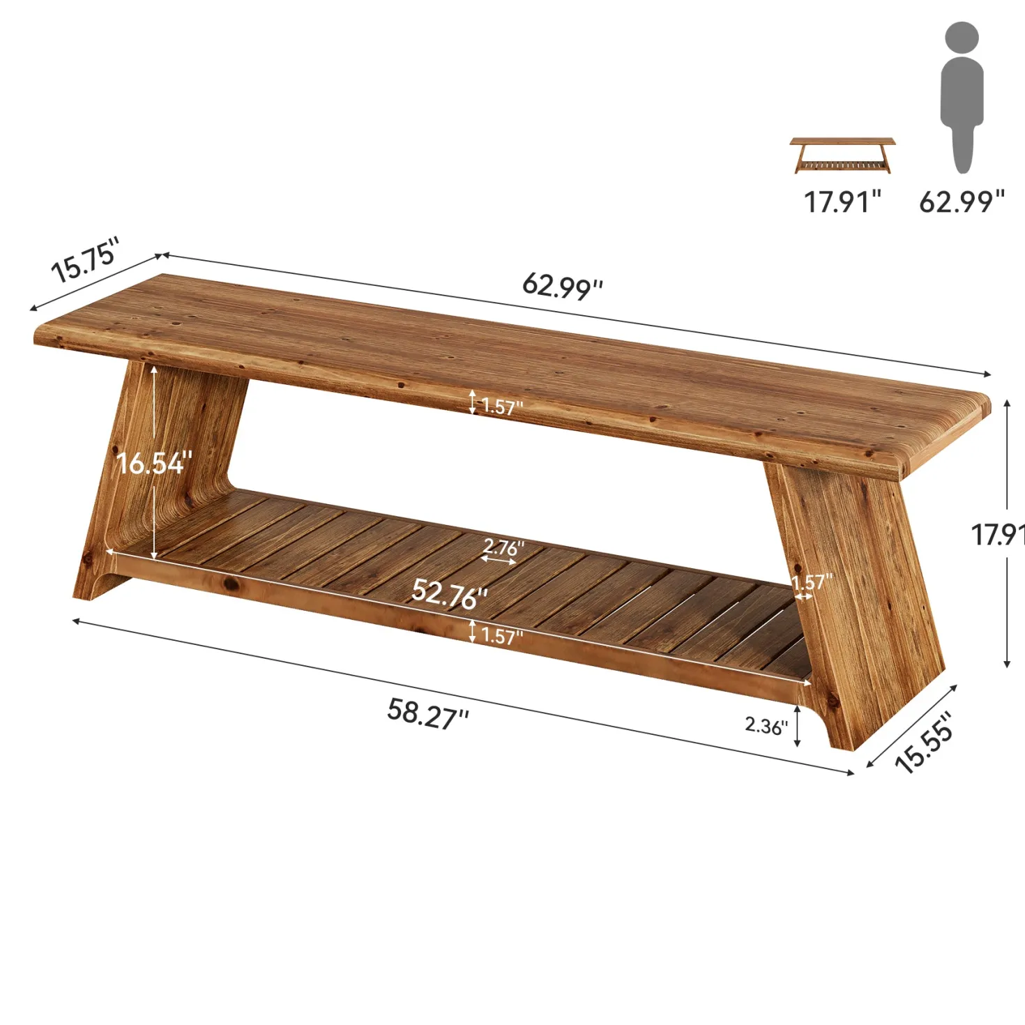 63" Solid Wood Entryway Bench, Narrow Shoe Bench Seat with Storage
