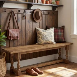 59.1" Solid Wood Entryway Bench with Turned Legs