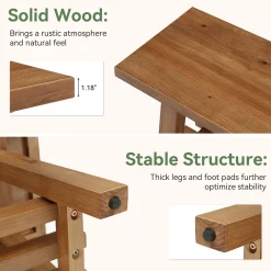 55" Solid Wood Entryway Bench, 2-Tier Shoe Bench with Shelf for Hallway