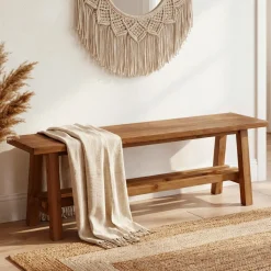 55" Solid Wood Entryway Bench, 2-Tier Shoe Bench with Shelf for Hallway